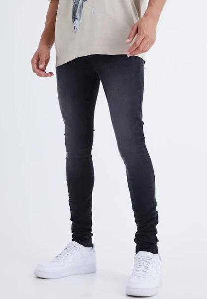 Mens Washed Black Tall Super Skinny Stretch Jean