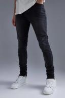 Mens Washed Black Tall Super Skinny Stretch Jean With Zip Hem
