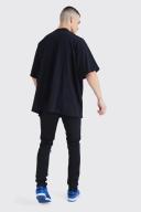 Mens Washed Black Tall Super Skinny Stretch Ripped Knee Jeans