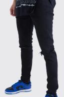 Mens Washed Black Tall Super Skinny Stretch Ripped Knee Jeans