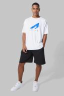 Mens White Active Chest Print Oversized Short Set