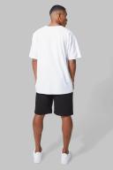 Mens White Active Chest Print Oversized Short Set