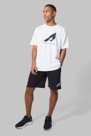 Mens White Active Chest Print Oversized Short Set