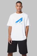 Mens White Active Chest Print Oversized Short Set