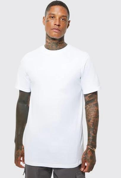 Mens White Longline Crew Neck T-Shirt