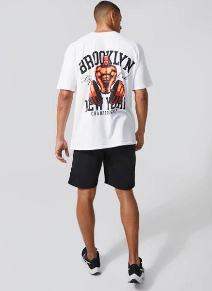 Mens White Man Active Oversized Graphic Short Set