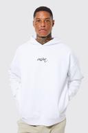 Mens White Man Script Oversized Heavyweight Hoodie