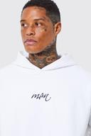 Mens White Man Script Oversized Heavyweight Hoodie