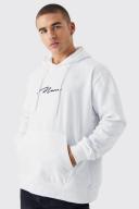 Mens White Man Signature Over The Head Hoodie