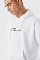 Mens White Man Signature Over The Head Hoodie