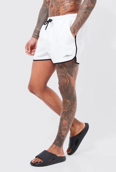 Mens White Man Signature Runner Swim Short