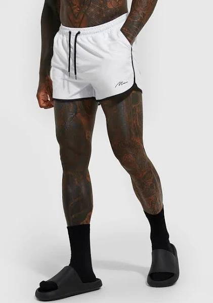 Mens White Man Signature Runner Swim Shorts