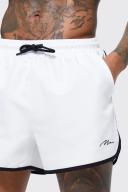 Mens White Man Signature Runner Swim Shorts