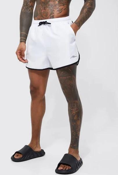 Mens White Man Signature Runner Swim Shorts