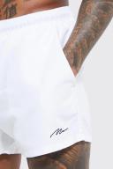 Mens White Man Signature Short Length Swim Shorts