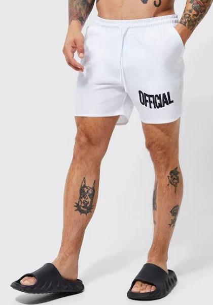 Mens White Mid Length Official Swim Shorts