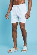 Mens White Mid Length Seersucker Swim Shorts