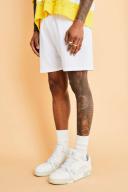 Mens White Mid Length Seersucker Swim Shorts