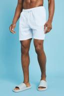 Mens White Mid Length Seersucker Swim Shorts