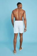 Mens White Mid Length Seersucker Swim Shorts