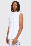 Mens White Oversized Extended Neck Drop Armhole Vest