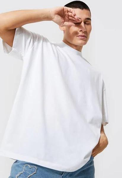 Mens White Oversized Extended Neck T-Shirt