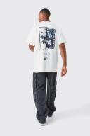 Mens White Oversized Floral Back Graphic T-Shirt