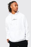 Mens White Oversized Man Signature Over The Head Hoodie