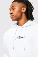 Mens White Oversized Man Signature Over The Head Hoodie