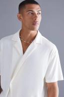 Mens White Oversized Wrap Texture Shirt and Short Set