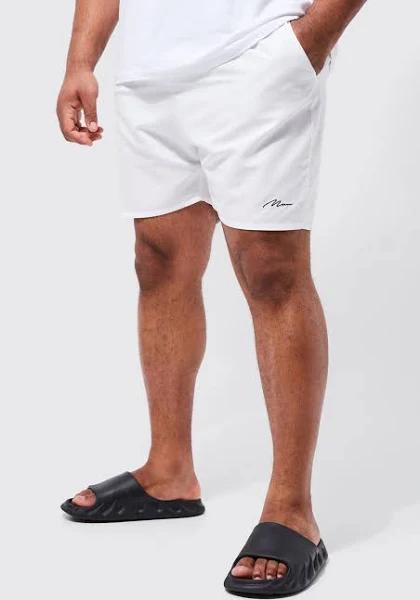 Mens White Plus Man Signature Mid Length Swim Shorts