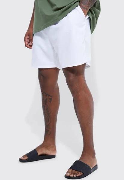 Mens White Plus Mid Length Plain Swim Shorts