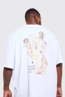 Mens White Plus Oversized Cupids Lovers B Print T-Shirt