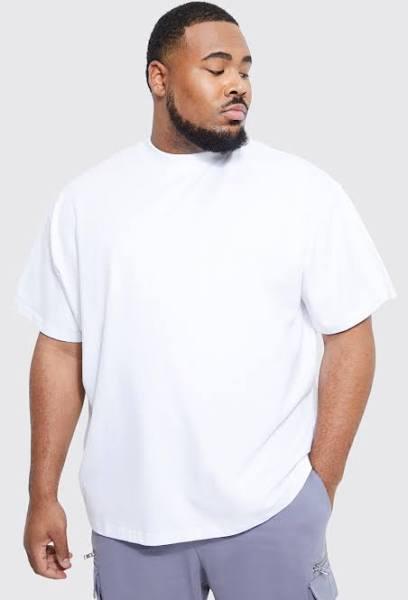 Mens White Plus Oversized Extended Neck Heavy T-Shirt