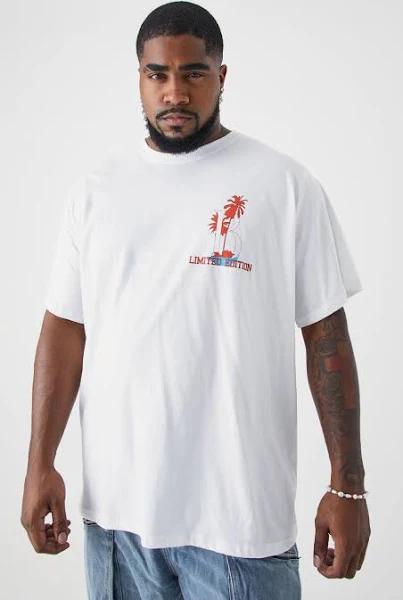 Mens White Plus Oversized Extended Neck Limited Palms T-Shirt