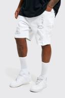 Mens White Plus Skinny Stretch Distressed Denim Short