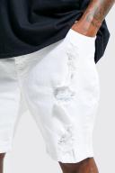 Mens White Plus Skinny Stretch Distressed Denim Short