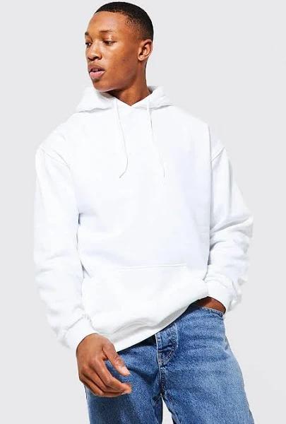Mens White Regular Fit Over The Head Hoodie