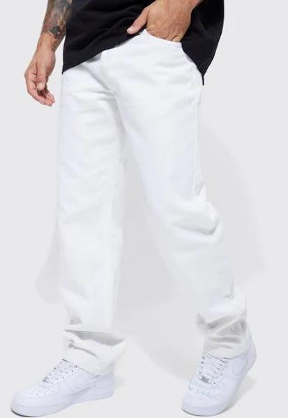 Mens White Relaxed Fit Rigid Jeans