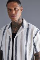 Mens White Short Sleeve Boxy Linen Look Stripe Shirt