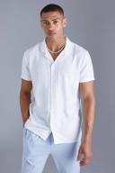 Mens White Short Sleeve Linen Revere Shirt