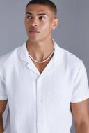 Mens White Short Sleeve Linen Revere Shirt