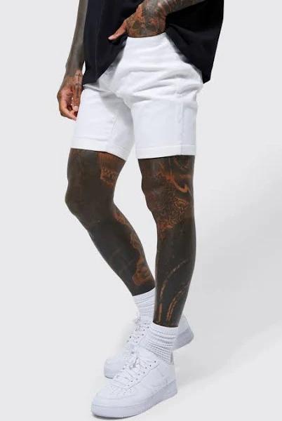 Mens White Skinny Stretch Denim Short