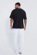 Mens White Skinny Stretch Frayed Panel Jeans With Zip