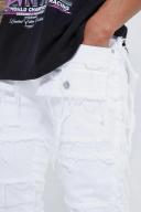 Mens White Skinny Stretch Frayed Panel Jeans With Zip