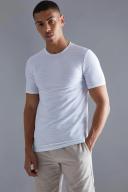 Mens White Slim Fit Ottoman Rib T-Shirt