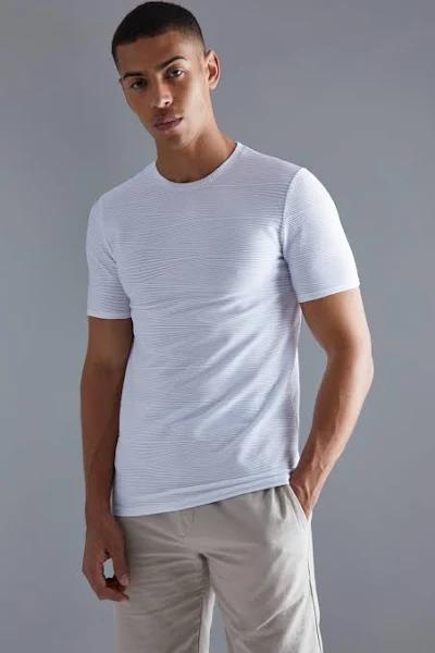 Mens White Slim Fit Ottoman Rib T-Shirt
