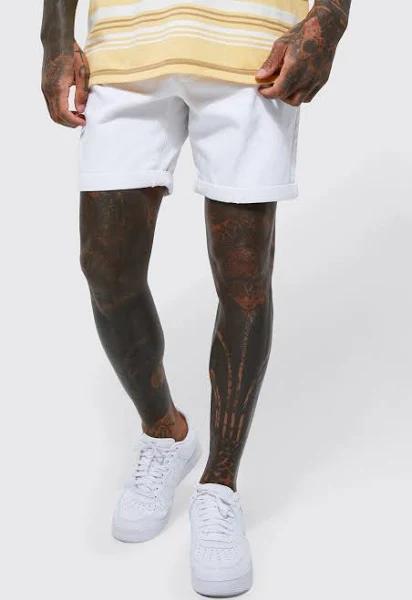 Mens White Slim Rigid Denim Short