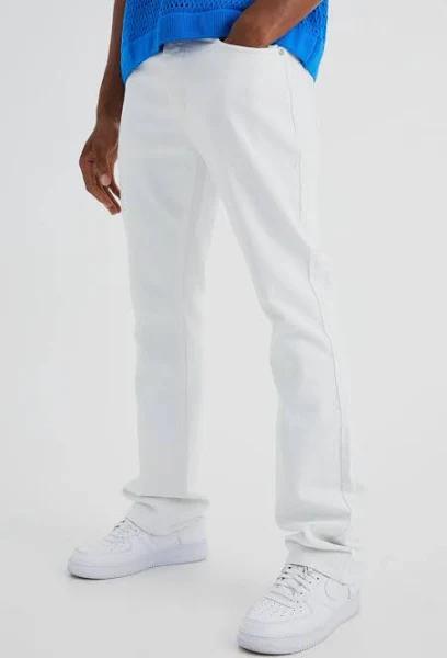 Mens White Slim Rigid Flare Jean