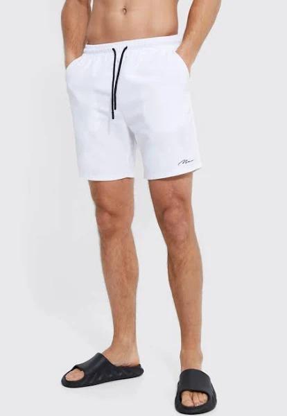 Mens White Tall Man Signature Mid Length Swim Shorts